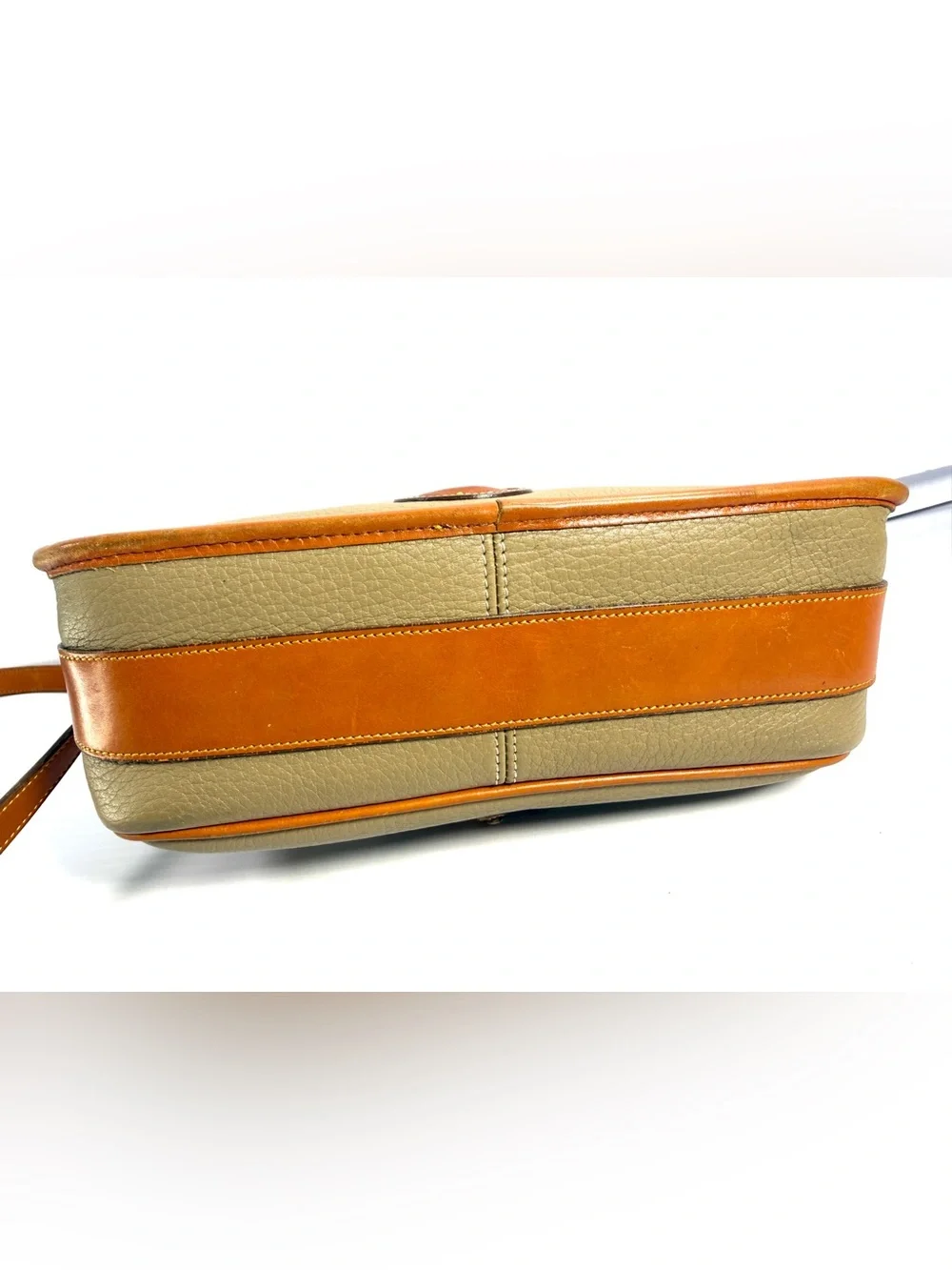 Dooney & Bourke Pebbled Leather Crossbody in Beige with Tan Trim